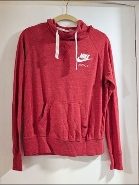 Nike Red Heather Pullover Hoodie with White Logo